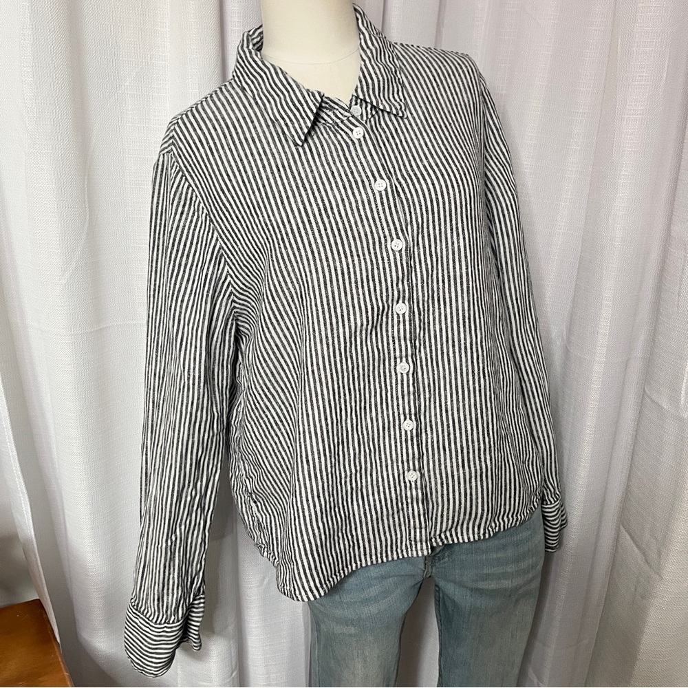 Reformation Black and White Striped Button-Down Shirt